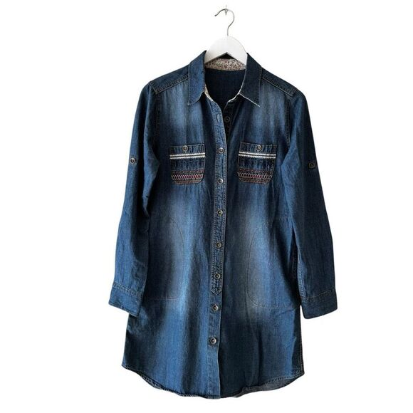 Snidel Dresses & Skirts - Snidel Denim Southwestern Bohemian Dress Blue Collared Neck SZ M # 2352